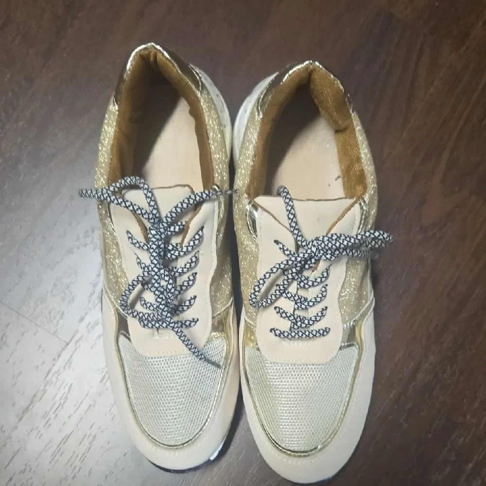 Stylish Gold and Cream Women's Sneakers
